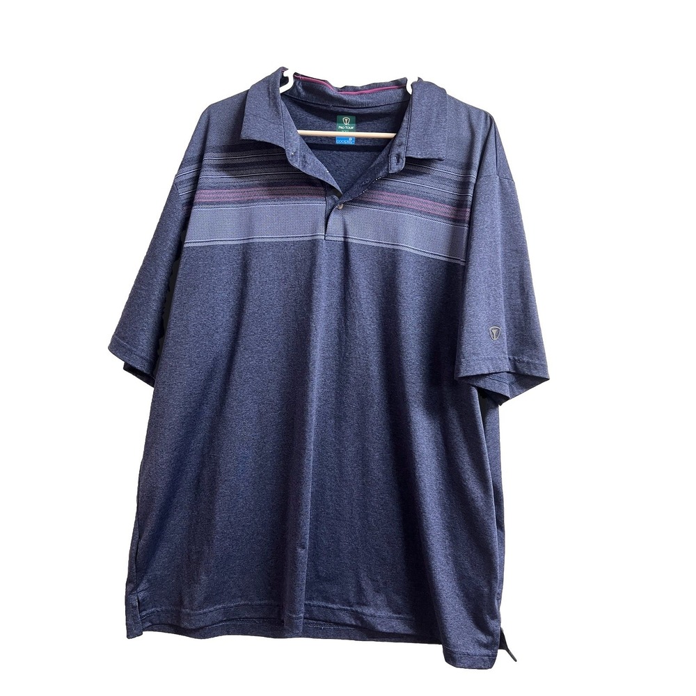 Pro Tour Golf Shirt Short Sleeve Polo navy Stripe Men's plus sz 2X‎